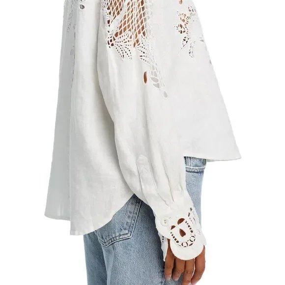 Farm Rio Womens Palms Richelieu Long Sleeve Shirt Small Off White - NWT $248 - Picture 4 of 7